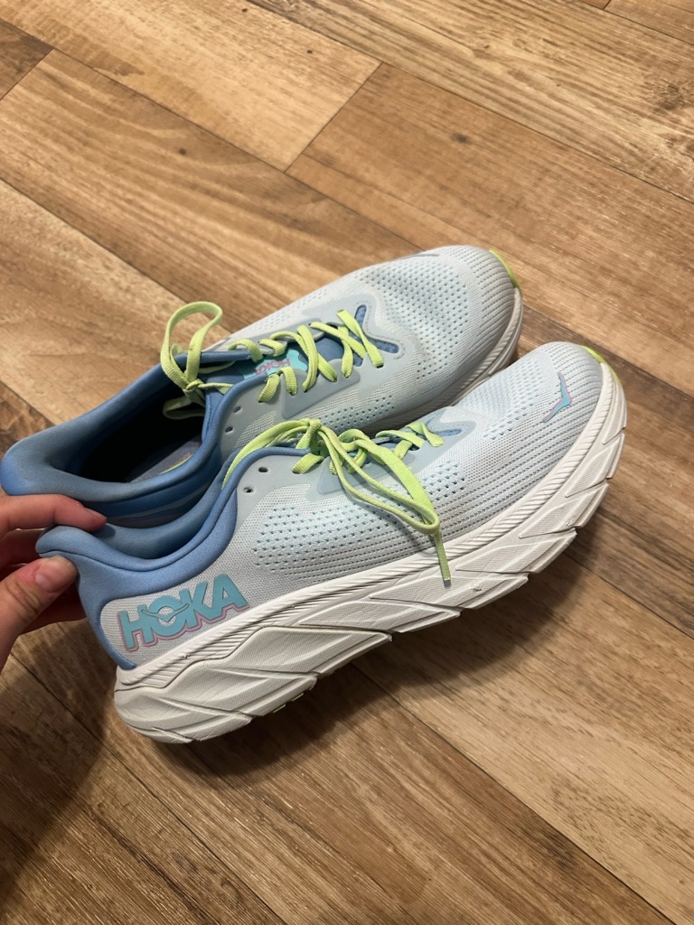 Hoka Light Blue and Lime Green Lace Athletic Sneakers